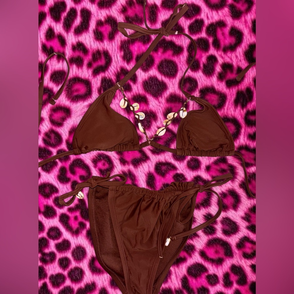 Women's Brown Shell-Accent String Bikini